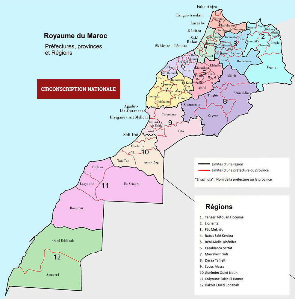 Préfectures régions et provinces du Royaume du Maroc