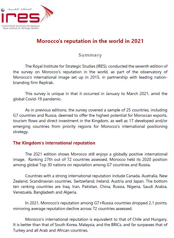 Réputation du Maroc 2021